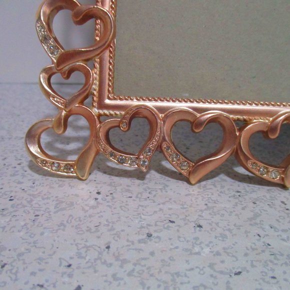 *FETCO Rose Gold Hearts and Rhinestones Double Display Table Top Picture Frame - Picture 3 of 8